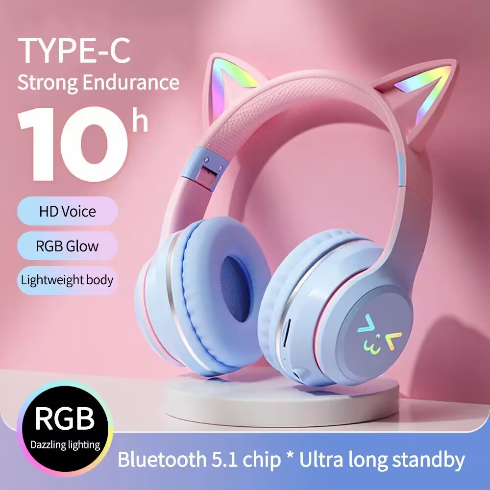 wireless Headphones RGB cute c - Outdoor Sport Activities For Kids avaliação e preço